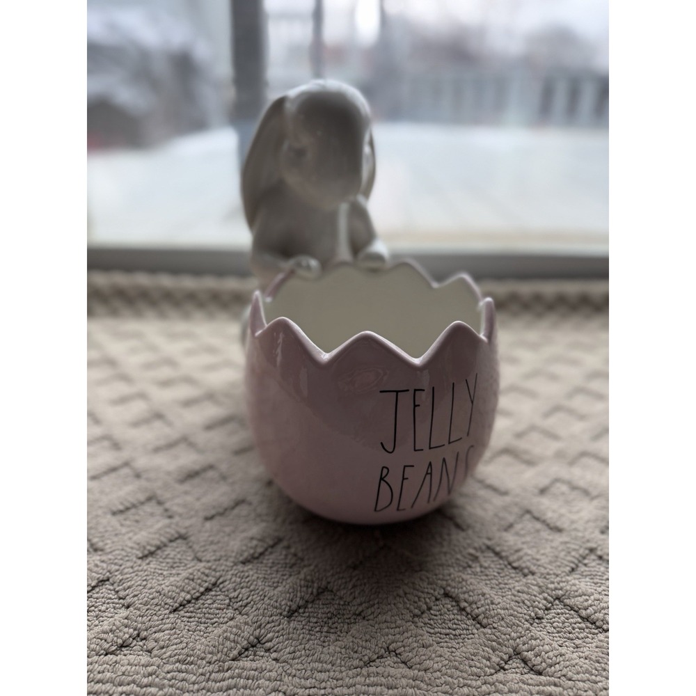 Rae Dunn JELLY‎ BEANS Easter Bunny Cracked Egg Candy Basket Figural Planter